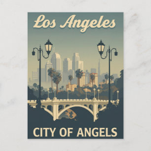 Los Angeles City of Angels Vintage Kunst Postkarte