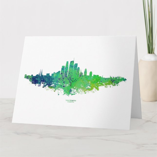 Los Angeles City Skyline - Lime Green Blue Dankeskarte (Vorderseite)