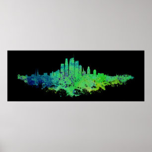 Los Angeles City Skyline - Lime Green Blue Poster