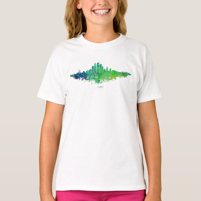 Los Angeles City Skyline - Lime Green Blue T-Shirt (Vorderseite)