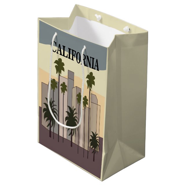Los Angeles Cityscape Sunset Palm Trees Kalifornie Mittlere Geschenktüte (Vorderseite Schrägansicht)