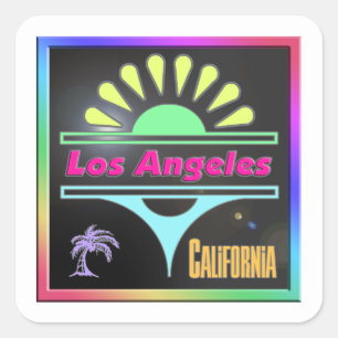 "Los Angeles Colorful Black Background"-Aufkleber Quadratischer Aufkleber