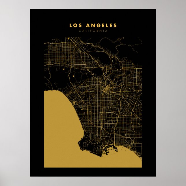 Los Angeles Dark Gold City Map Poster (Vorne)
