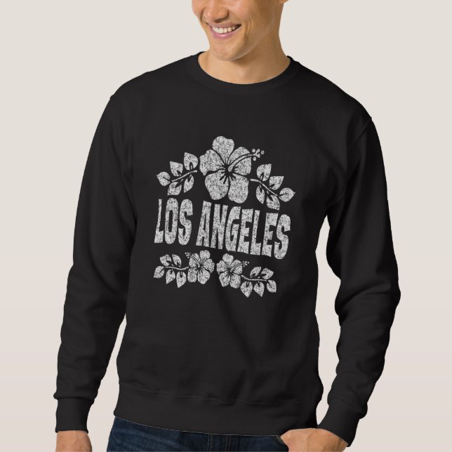 Los Angeles Flowers Distressed White Print Sweatshirt (Vorderseite)
