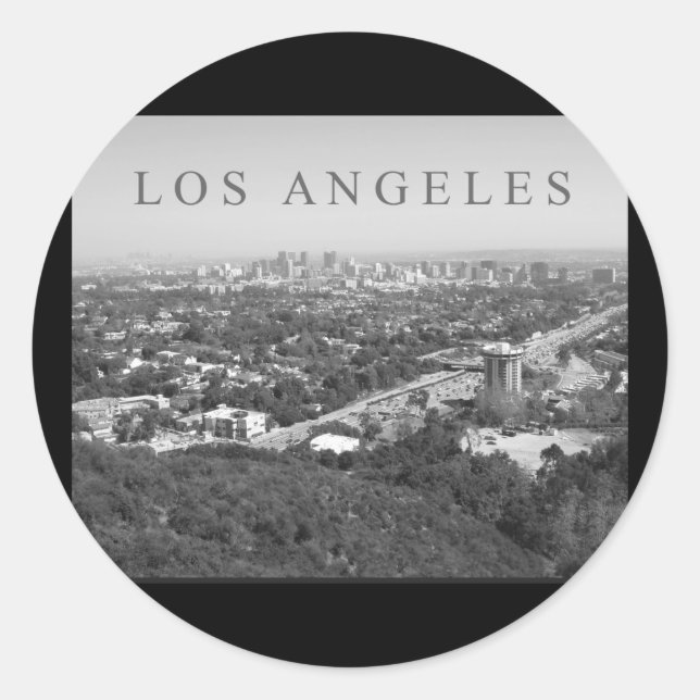 Los Angeles in Schwarz und Weiß Runder Aufkleber (Vorderseite)