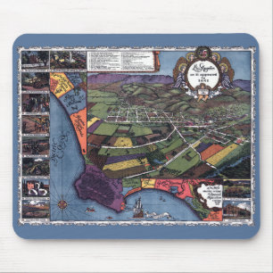 Los Angeles, Kalifornien, Antike Luftstadtkarte Mousepad