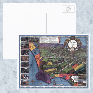 Los Angeles, Kalifornien, Antike Luftstadtkarte Postkarte