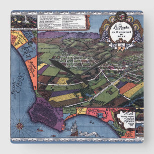 Los Angeles, Kalifornien, Antike Luftstadtkarte Quadratische Wanduhr