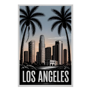 Los Angeles Kalifornien Schwarz Weiß Holzschnitt Poster