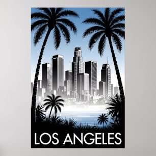 Los Angeles Kalifornien Schwarz Weiß Holzschnitt Poster