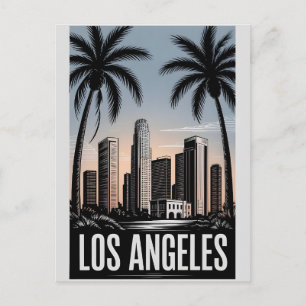 Los Angeles Kalifornien Schwarz Weiß Holzschnitt Postkarte