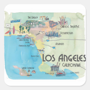 Los Angeles Kalifornien Vintage-Reisekarte Quadratischer Aufkleber