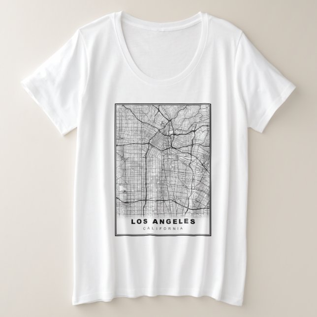 Los Angeles Karte Große Größe T-Shirt (Design vorne)