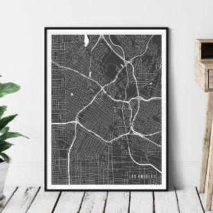 Los Angeles Karte, Modern Charcoal, Gray City Map Poster