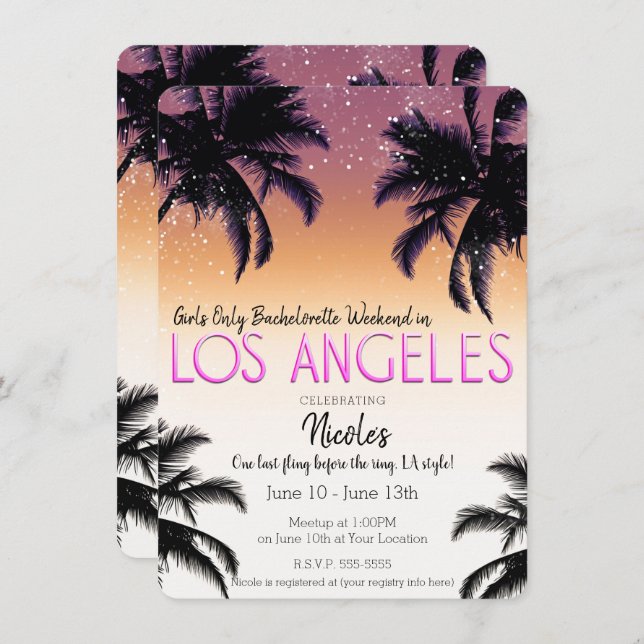 Los Angeles L.A. Girls Weekend Junggeselinnen-Absc Einladung (Vorne/Hinten)