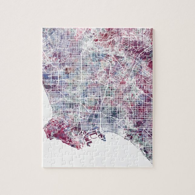 Los Angeles map California watercolor painting Puzzle (Vertikal)