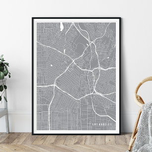 Los Angeles Map, Pewter Silver Modern Street Map Poster