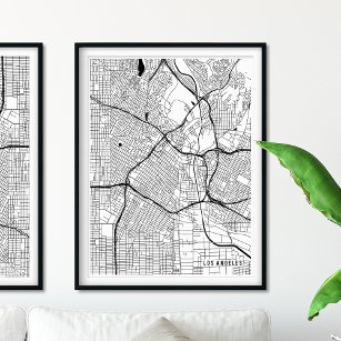 Los Angeles Map, Simple Black and White Line Map Poster