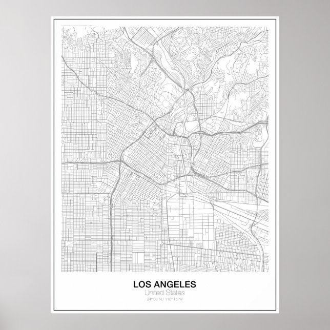 Los Angeles Minimalistisch Map Poster (Stil 2) (Vorne)