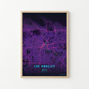 Los Angeles Neon Karte LA Druck Wandkunst Poster G