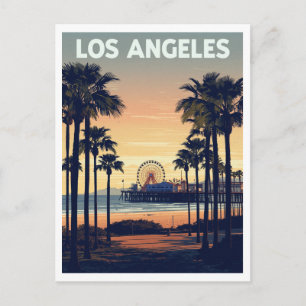 Los Angeles Palmen und Santa Monica Pier Postkarte