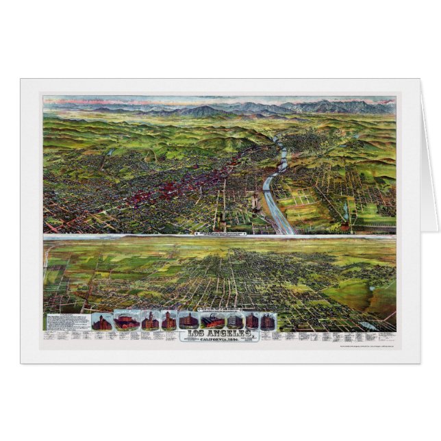 Los Angeles, panoramische Karte CAs - 1894 (Vorderseite (Horizontal))