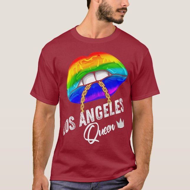 Los Angeles Queen LGBTQ Gay Pride Rainbow Flag T-Shirt (Vorderseite)