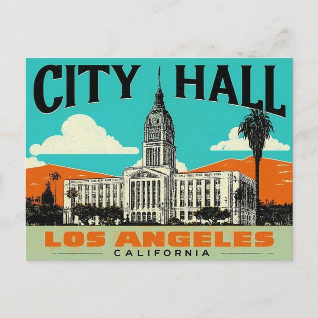 Los Angeles Rathaus Retro Art Postkarte (Vorderseite)