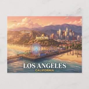 Los Angeles Reise Hollywood-Schriftzug Santa Mon Postkarte