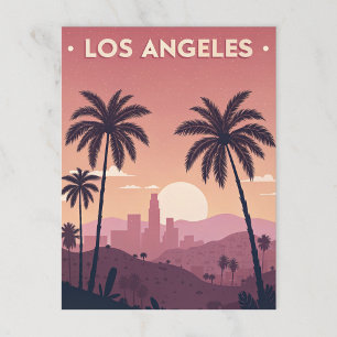 Los Angeles Retro-Sonnenuntergang mit Palmen Postkarte