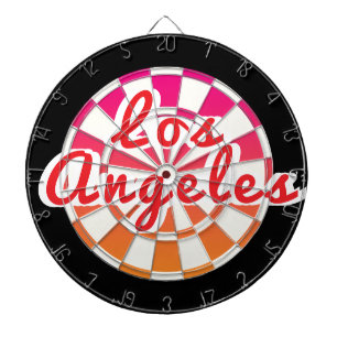 Los Angeles Roter Text in Rosa Orange Schwarz und  Dartscheibe