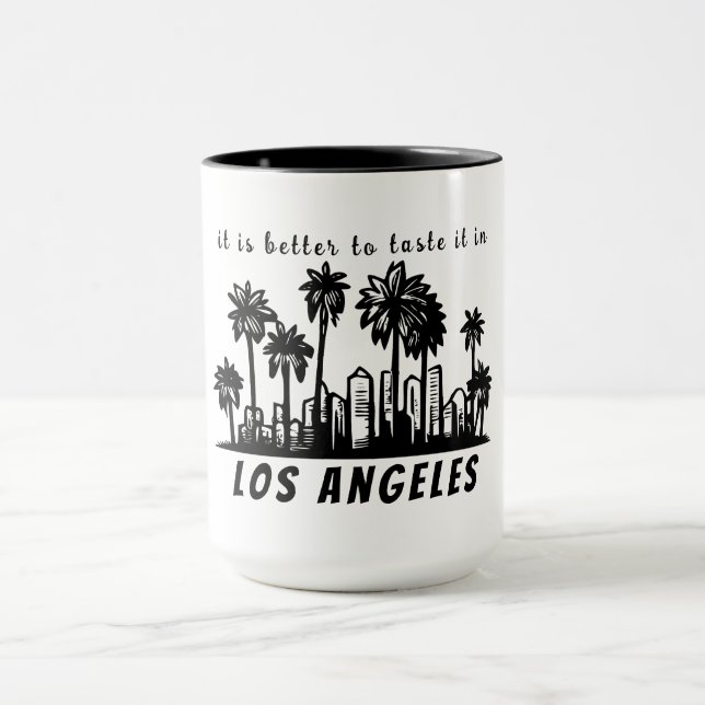 Los Angeles Schwarzes einfarbiges Logo mit Text Tasse (Zentrum)