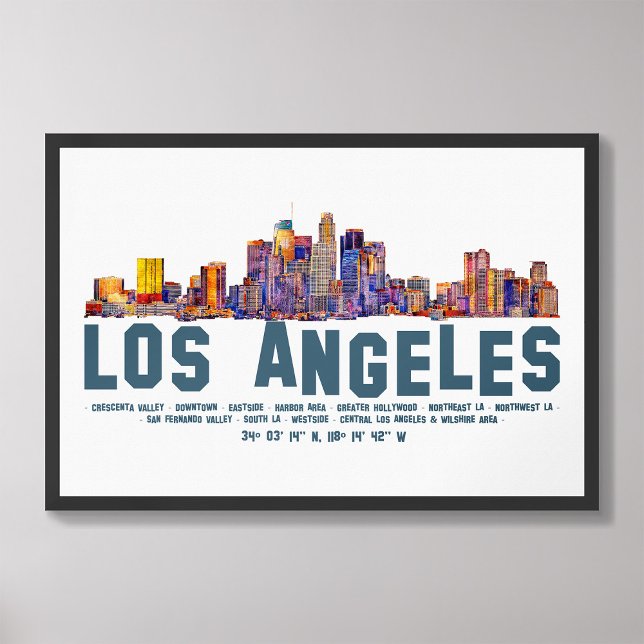 Los Angeles Skyline. Bereichsnamen und Koordinaten Fotodruck (Von Creator hochgeladen)