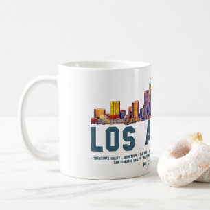 Los Angeles Skyline. Bereichsnamen und Koordinaten Kaffeetasse