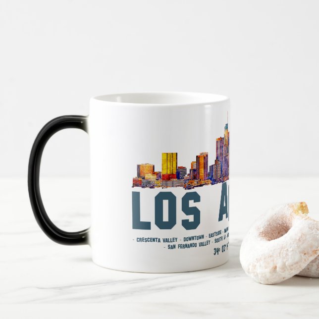 Los Angeles Skyline. Bereichsnamen und Koordinaten Verwandlungstasse (Mit Donut)