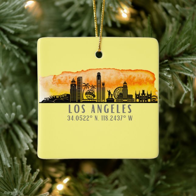 Los Angeles Skyline Latitude und Länge Keramikornament (Baum)