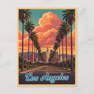 Los Angeles Skyline Sonnenuntergang Palmen Postkarte