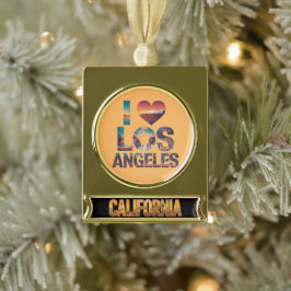 Los Angeles Skyline Sunset & Hollywood Typografie Banner-Ornament Gold