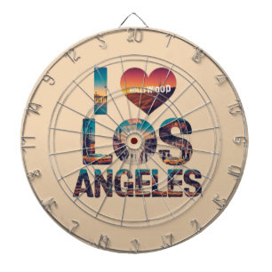 Los Angeles Skyline Sunset & Hollywood Typografie Dartscheibe