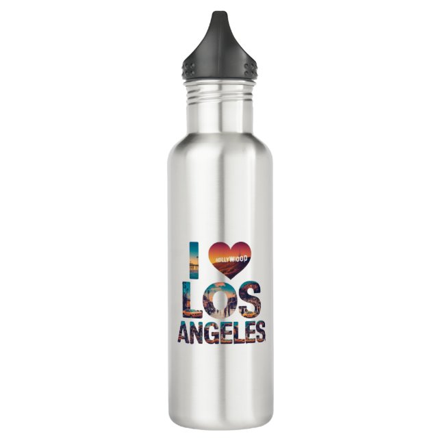 Los Angeles Skyline Sunset & Hollywood Typografie Edelstahlflasche (Links)