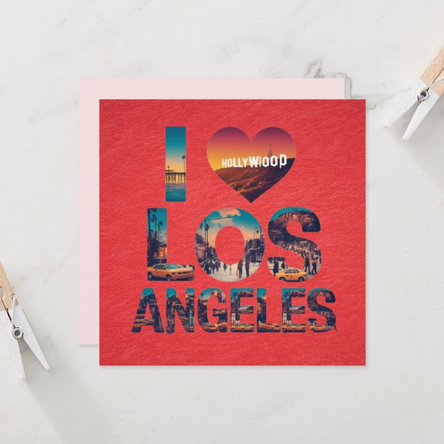 Los Angeles Skyline Sunset & Hollywood Typografie Einladung (Vorderseite/Rückseite Beispiel)