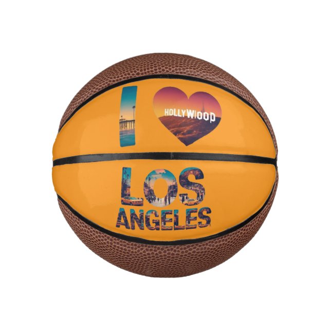 Los Angeles Skyline Sunset & Hollywood Typografie Mini Basketball (Vorderseite)