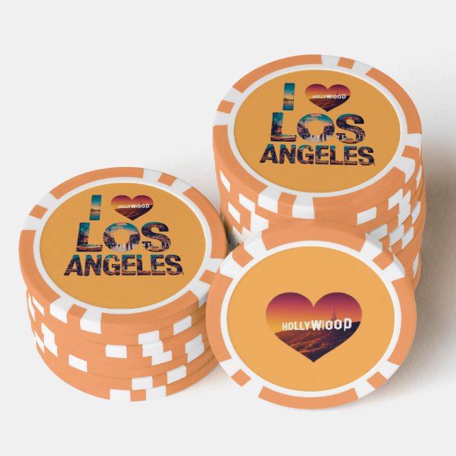 Los Angeles Skyline Sunset & Hollywood Typografie Pokerchips (Stapel)