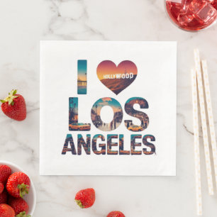 Los Angeles Skyline Sunset & Hollywood Typografie Serviette