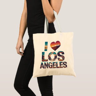 Los Angeles Skyline Sunset & Hollywood Typografie Tragetasche