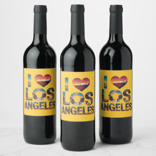 Los Angeles Skyline Sunset & Hollywood Typografie Weinetikett