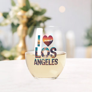Los Angeles Skyline Sunset & Hollywood Typografie Weinglas Ohne Stiel