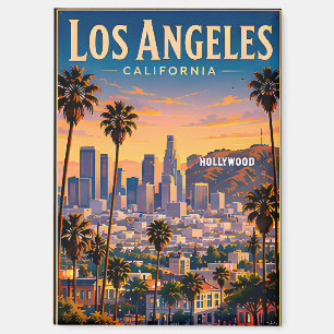 Los Angeles Skyline und Hollywood Hills Retrolook Magnet