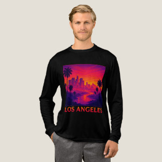 Los Angeles Sonnenuntergang Stadtsilhouette Grafik Tri-Blend Shirt