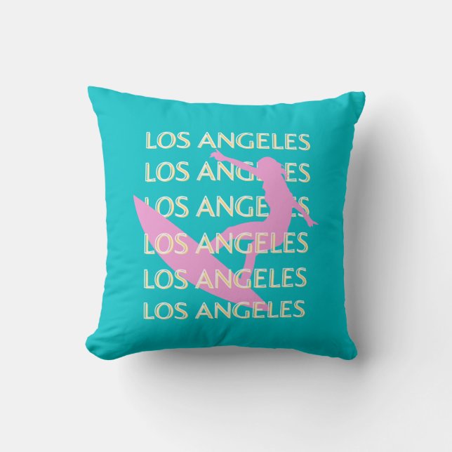 Los Angeles Travel Art, Kalifornien, Surfliebhaber Kissen (Vorderseite)